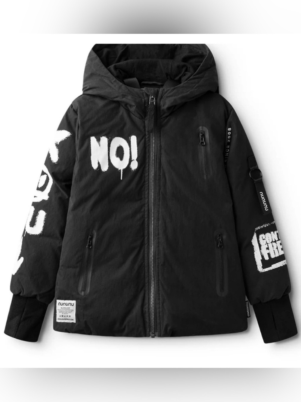 nununu Black Graphic Hooded Coat